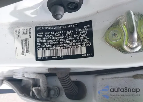 2020 Honda Civic Sport z USA, uszkodzony, nr VIN SHHFK7H46LU410598